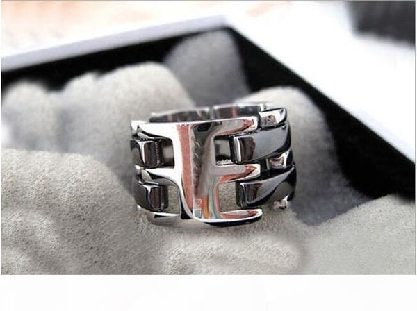 

uspecial роскошный черный белый двухрядные керамические цепи стиль кольца, платиновым покрытием титана из нержавеющей стали женщины мужчины, Slivery;golden