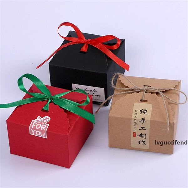 

2 size new creative square kraft cake cookie gift box red/black /brown nougat egg-yolk packaging boxes lz0726
