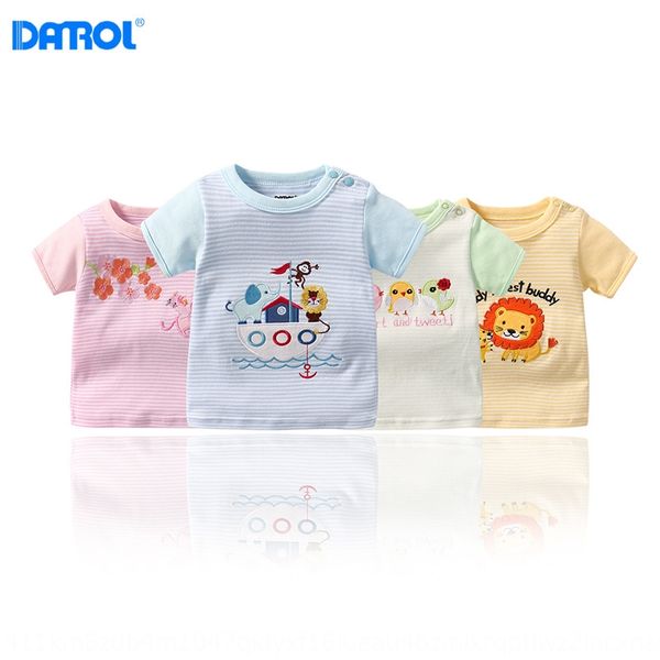 

danrol new summer clothes combed cotton shoulder button short-sleeved baby 0072 t-shirt t-shirt, Blue