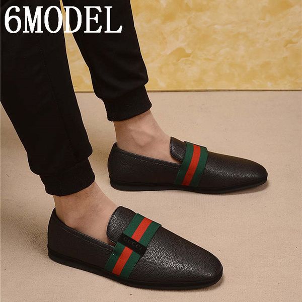 

genuine leather breathable mens shoes casual plus size 38-45 lattice slip on men shoes loafers driving moccasins men, Black