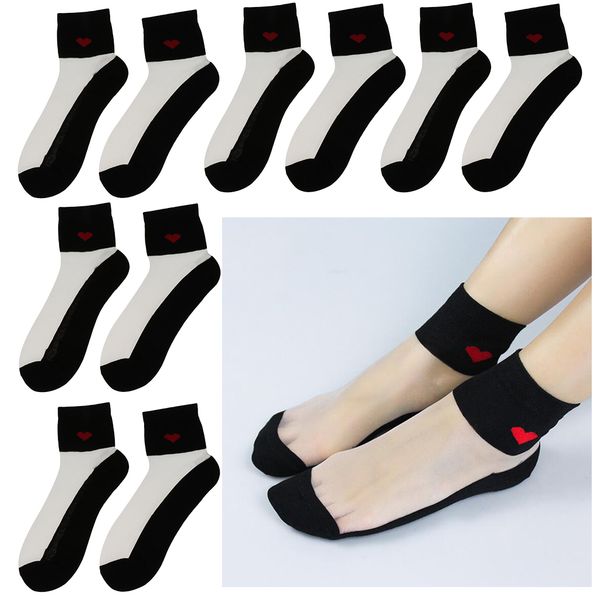 

5x women ankle socks ultrathin transparent, Black;white