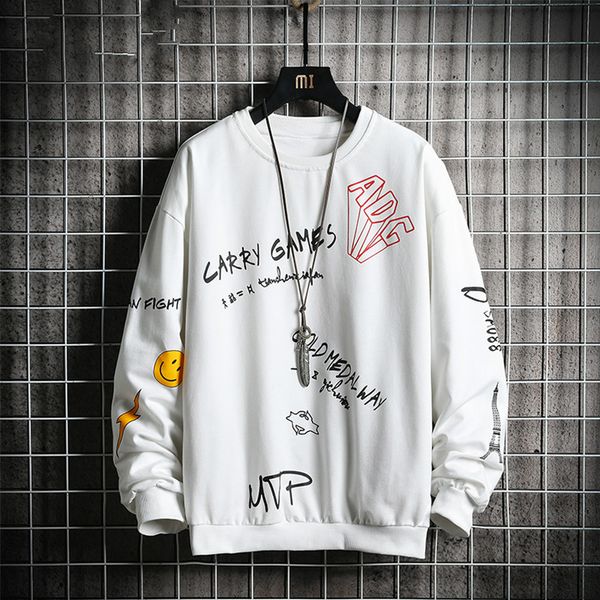 

crewneck sweatshirt men spring harajuku japanese streetwear hip hop white hoodie men 's hoodies sweatshirts male, Black
