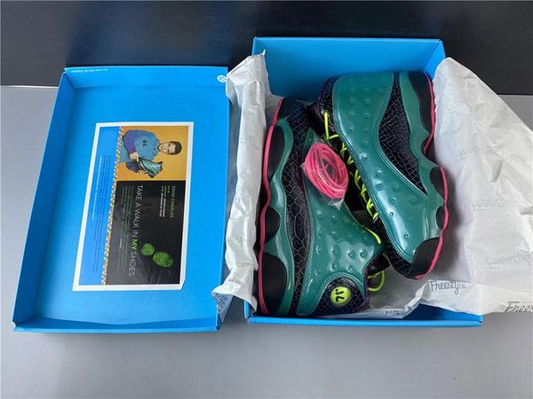 

jumpman 13s doernbecher green pink patent leather men basketball shoes designer trainers 13 db athletic sports sneakers withbox