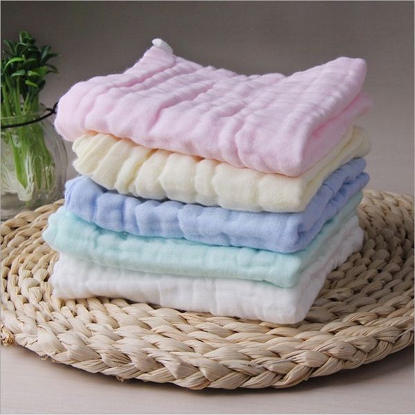 

6-layer bubble yarn plain color handkerchief washed gauze handkerchief baby children's small cotton saliva towel face wash towel
