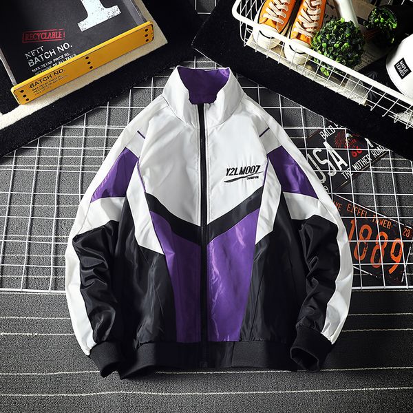 

retro vintage jacket men streetwear windbreaker patchwork coat hip hop casual tracksuit college male spring autumn 4xl 5xl 2020, Black;brown