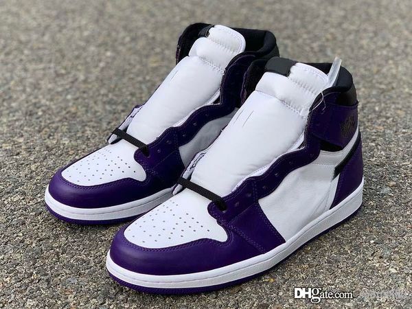 

release air authentic 1 high og court purple basketball shoes men court purple sports sneakers 555088-500 with box