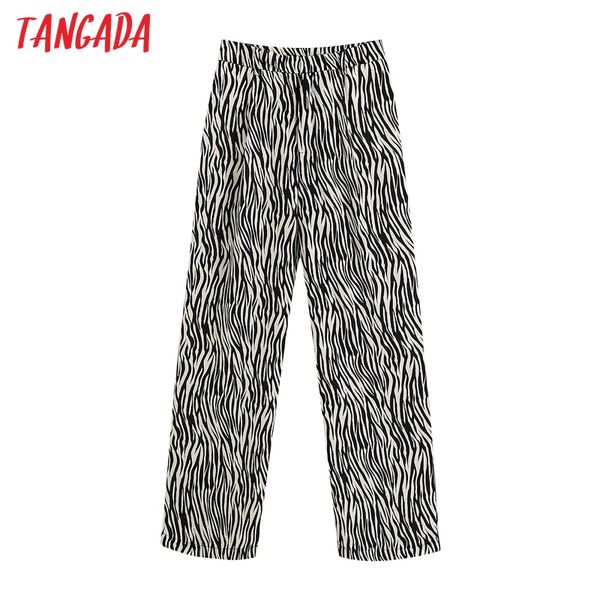 

tangada fashion women animal print suit pants trousers buttons female casual pants pantalon be750, Black;white