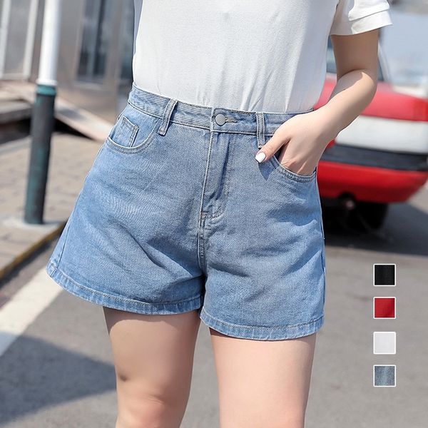

ntyx0 2020 summer new large size women's clothing fat mm solid color all-match high waist denim shorts internet popular wide shorts wid, Blue