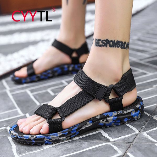 

cyytl handmade camouflage sole sandals men summer leather beach shoes casual outdoor slides male flip flops pantuflas, Black
