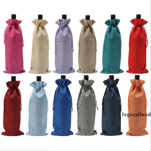 

champagne wine bottle covers burlap wine bottle bags gift pouch packaging bag wedding party festival christmas decor props 15*35cm lxl815