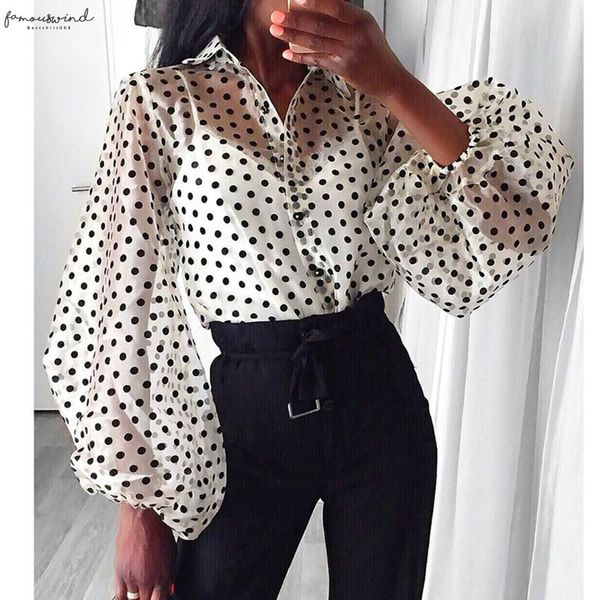 

fashion women lantern long sleeve mesh sheer blouses shirts see through blouse black white female button shirts blusa mujer