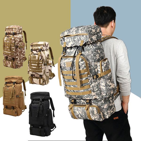 

80l waterproof military tactical backpack bag camping climbing hiking travel mountaineering rucksack outdoor sport molle 3p bag army style