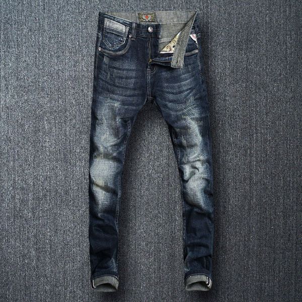 

men's jeans italian style fashion men black blue color slim fit ripped vintage designer homme denim pants