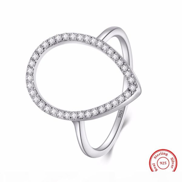 

choucong new fashion hollow out cz zirconia pear water drop classic ring wedding jewelry sparkling 100% 925 sterling silver rings for women, Slivery;golden
