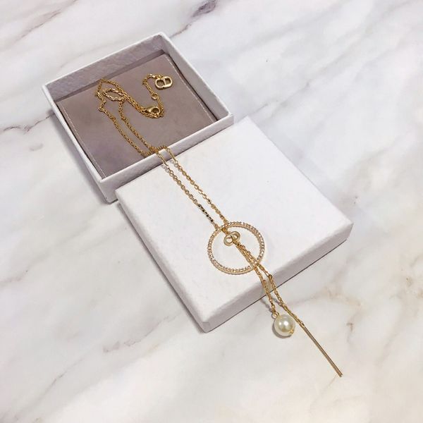 

d/di diamond necklace pearl sweater chain for women, Silver