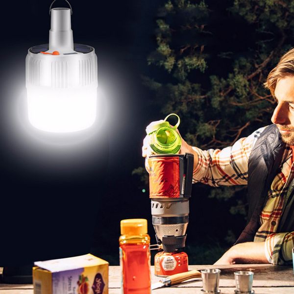 

80w led solar light with remote control,rechargeable led bulb lamps hangable outdoor lights for camping home garden 2020 new
