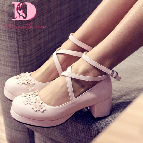

doratasia big size 43 sweet flowers lolita chunky heels 2020 spring girls cosplay mary janes shoes women pumps, Black