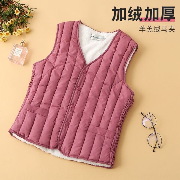 

autumn and winter new middle-aged and elderly mothers warm wear velvet warm vest women's down cotton vest lamb fleece waistcoat short, Black;white