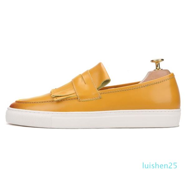 

piergitar hand-brushed yellow calfskin slip-on sneakers with fringes leather insole men loafers white bottom men's casual shoes l25, Black