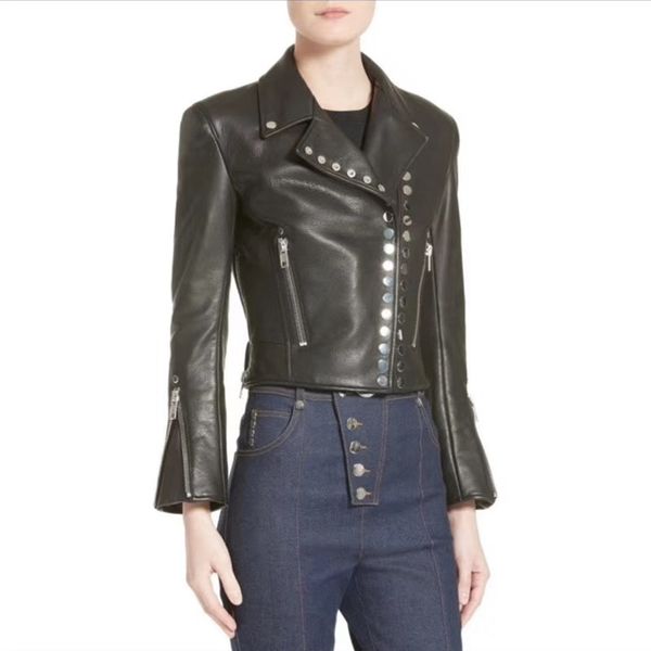 

100% real women coats natural sheepskin genuine leather short jacket, Black