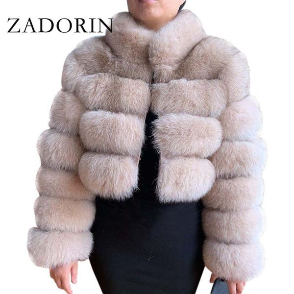 

women's fur & faux zadorin 2021 fashion short winter coat women luxury stand collar thick warm furry jacket plus size, Black