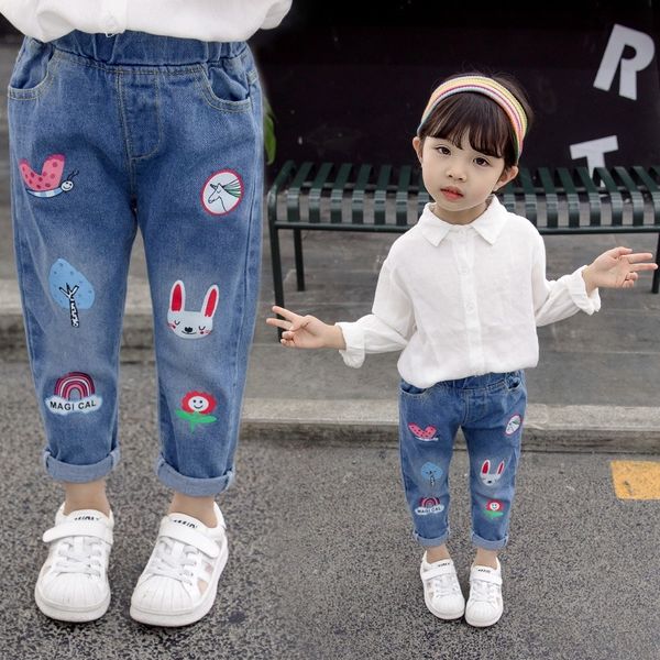 

autumn and trousers and jeans 2020 girls' denim trousers children's washed denim korean jeans, Blue