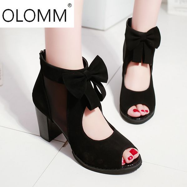 

2020 summer new fashion hollow bow ladies sandals high heels women shoes, Black
