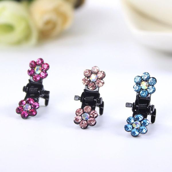 

12pcs little girl mini flower rhinestone hair clamps women girls hair accessory grips hairclips, Golden;silver