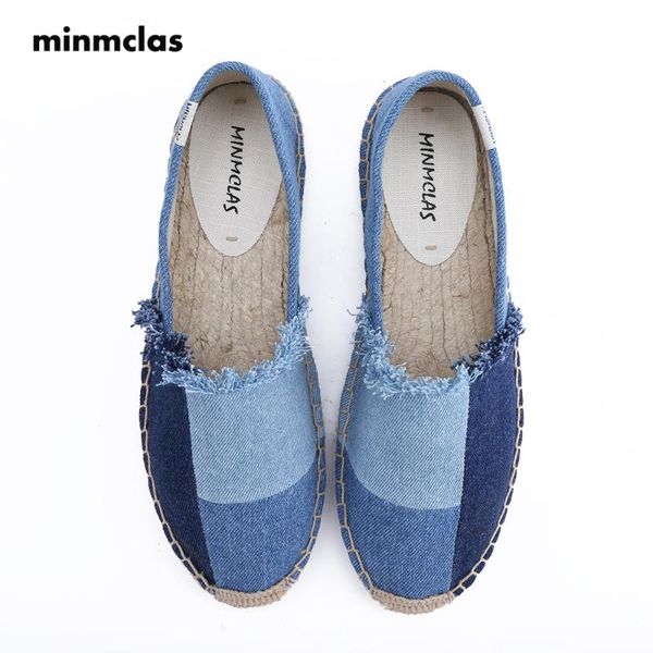 

minmclas new fashion denim patchwork comfortable blue stripe womens casual espadrilles shoes breathable flax canvas cowboy, Black