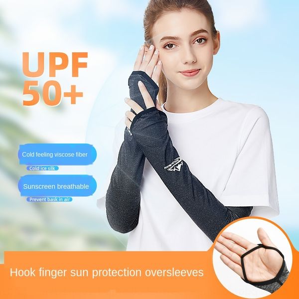 

summer ice silk sunscreen oversleeve women's hook finger sunscreen sports riding arm gloves and gloves running ice feeling breathable, Black