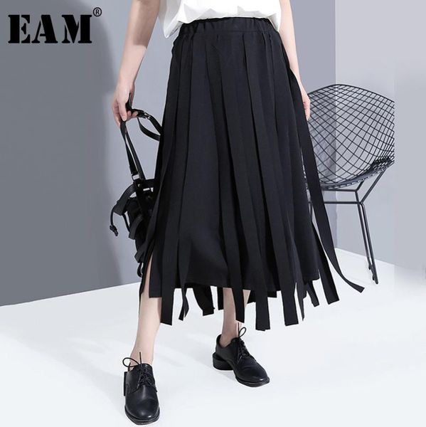 

eam] high elastic waist black ribbon split joint temprament half-body skirt women fashion tide new spring autumn 2020 1x68201
