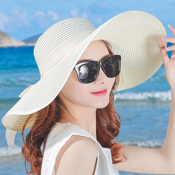 

summer female korean sunscreen sun sunshade straw hat seaside tourism holiday foldable sunshade big brim beach brim straw hat, Blue;gray