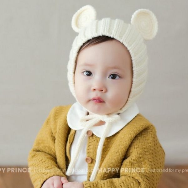 

new children's knitted hat bear ear cap cute baby baby pullover knitted hat, Blue;gray