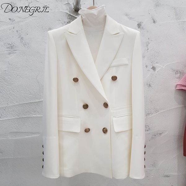 

2020 spring women's jacket blazer coat double-breasted black white office blazer long sleeve female suits jacket ou, White;black