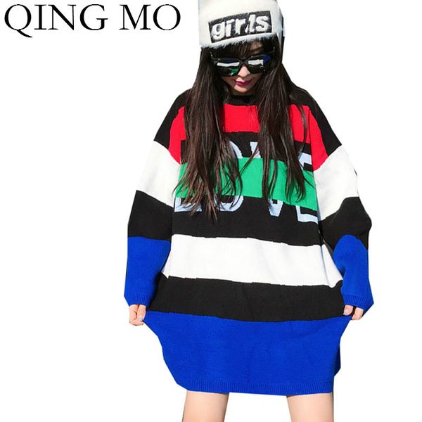 

qing mo women colorful striped sweater 2020 women pullovers sweater female thicken warm zqy4638, White;black