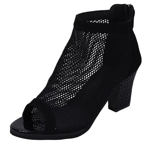 

sagace women sandals summer leopard print large size mesh breathable high heel fish mouth sandals comfortable fashion shoes, Black