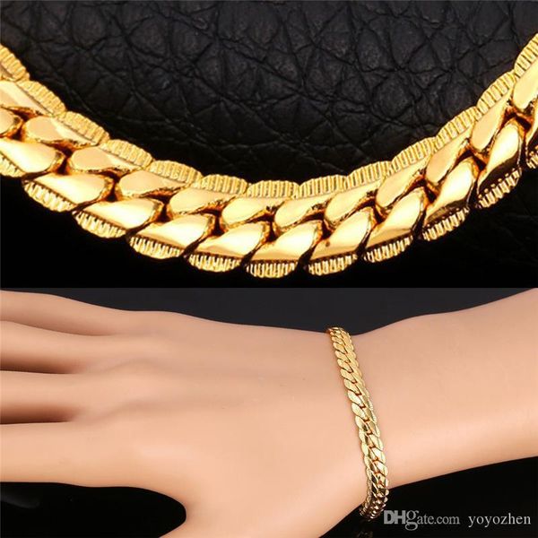 

men gold bracelets 6mm/9mm chain rose gold/platinum/black gun/18k gold plated curb link chain
