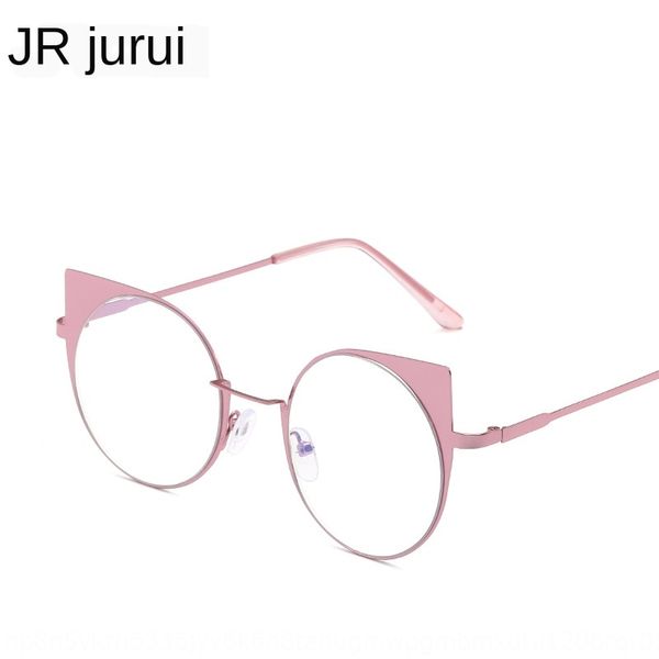

new round frame cat ear decorative glasses fashion metal frame plain glasses men's and women's universal goggles, Silver