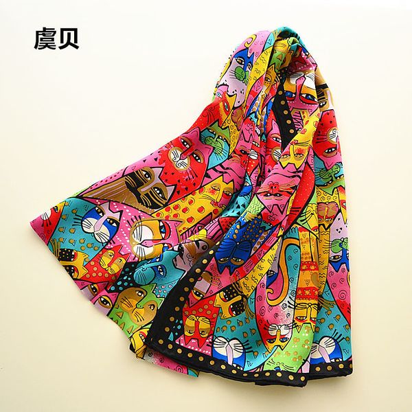 

colorful cats long women's sunscreen soft thin mulberry natural silk scarf animal printed scarves wrap shawl gift for lady, Blue;gray