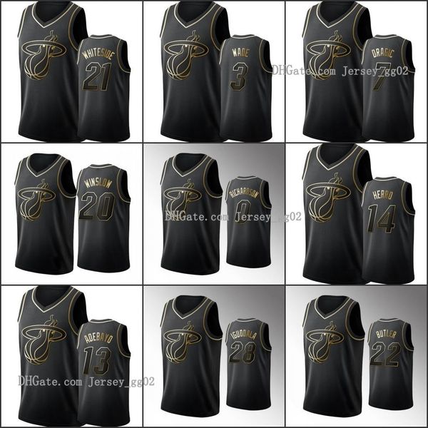 

miami heat men hassan whiteside dwyane wade jimmy butler tyler herro bam adebayo andre iguodala nba black golden edition jersey