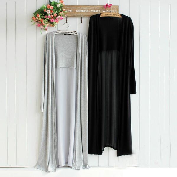 

women's fashion beach swimwear cape thin travel sunscreen long jacket shawl modal chiffon stitching thin beach cardigan wrap, White;black
