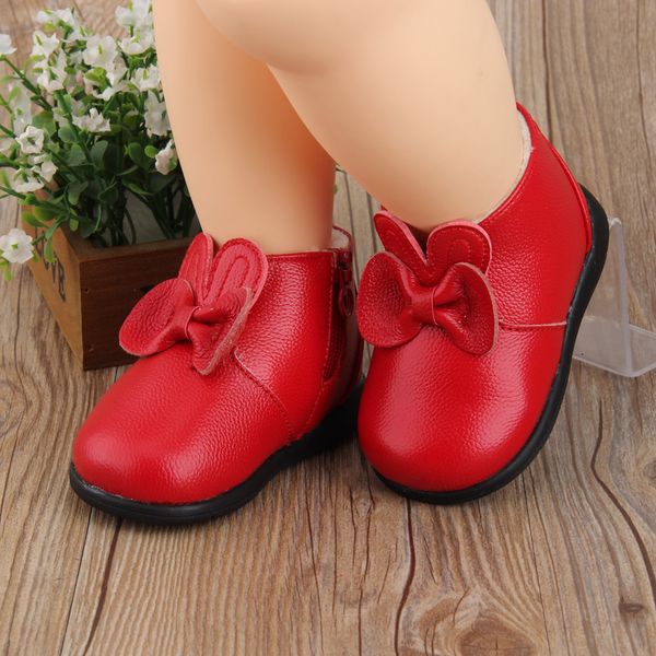

first walkers winter cotton shoes baby girls toddler 1-2-3 years old snow boots genuine bow leather