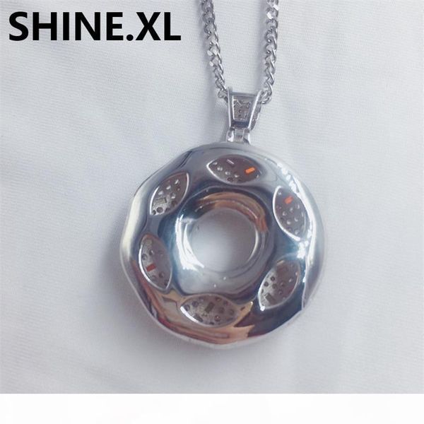

doughnut necklaces pendants for women men donut charms jewellery iced out cz stone necklaces sweet buns pendant men, Silver