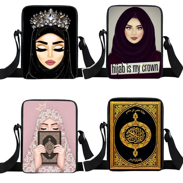 

student one-shoulder backpacks muslim girls character cartoon small satchel multi-function messenger bag kids mini square bags 060731