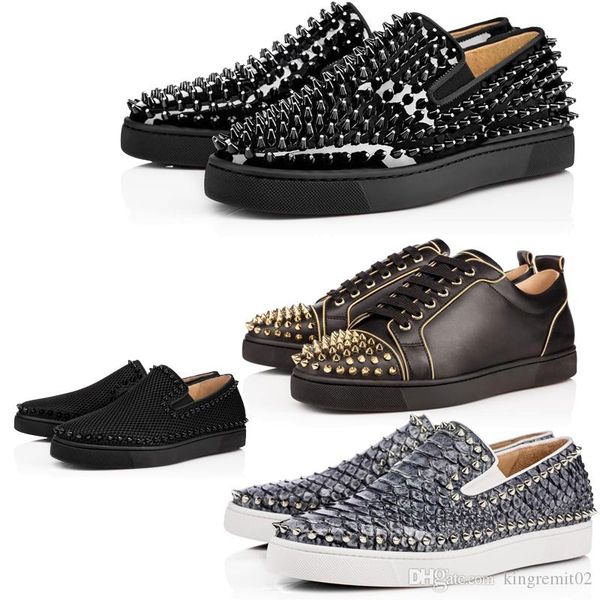 

2019 new t men women designer fashion luxury red for black white glitter bottoms studded spikes flats shoes riveparty lovers casual sneakers
