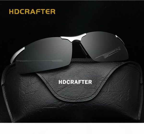 

hdcrafter new polarized sunglasses men without frame aluminum and magnesium sports driving mirror riding glasses e300 with glasses box, Black