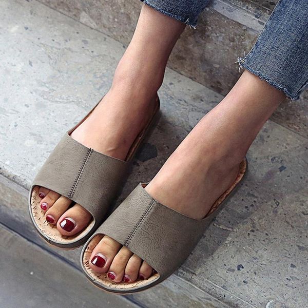 

shoes woman fashion solid color flat thick bottom women slippers beach home shoes slides women zapatos de mujer, Black