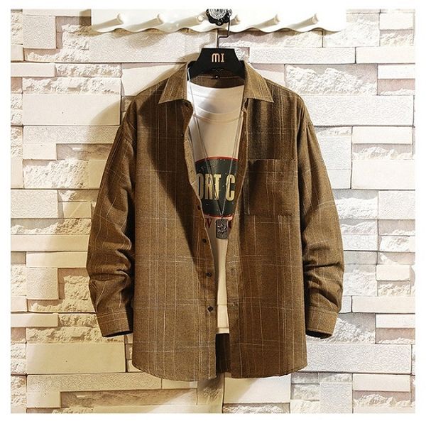 

Casual Plaid Shirt Mens Long Sleeve for Spring Autumn High Quality 2020 Japan Style Comfortable Loose Streetwear Plus Size M-5XL Clothes