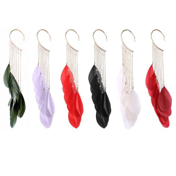 

6 colors feather fringe long single earrings 2020 new ear cuff hanging earrings for women party jewelry brincos, Silver
