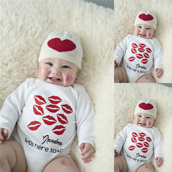 

cute newborn toddler baby boys girls cotton long sleeve kiss lipstick printed jumpsuit bodysuit clothes outfit, Blue